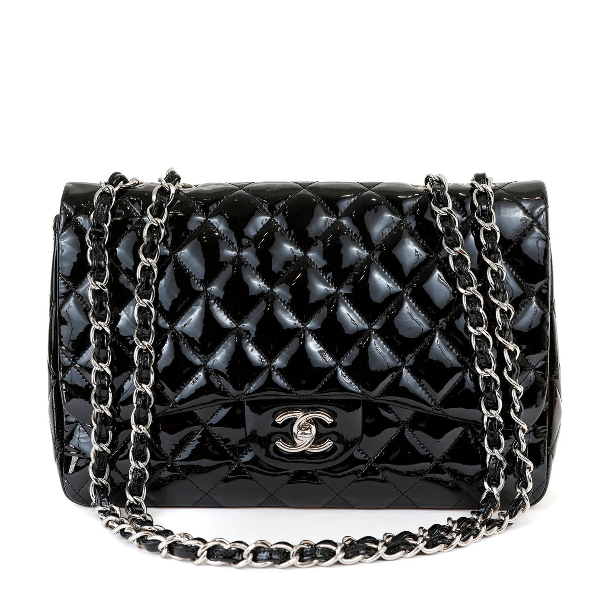 Chanel  Black Patent Leather Jumbo Classic with Silver Hardware – Accessorio premium elegante