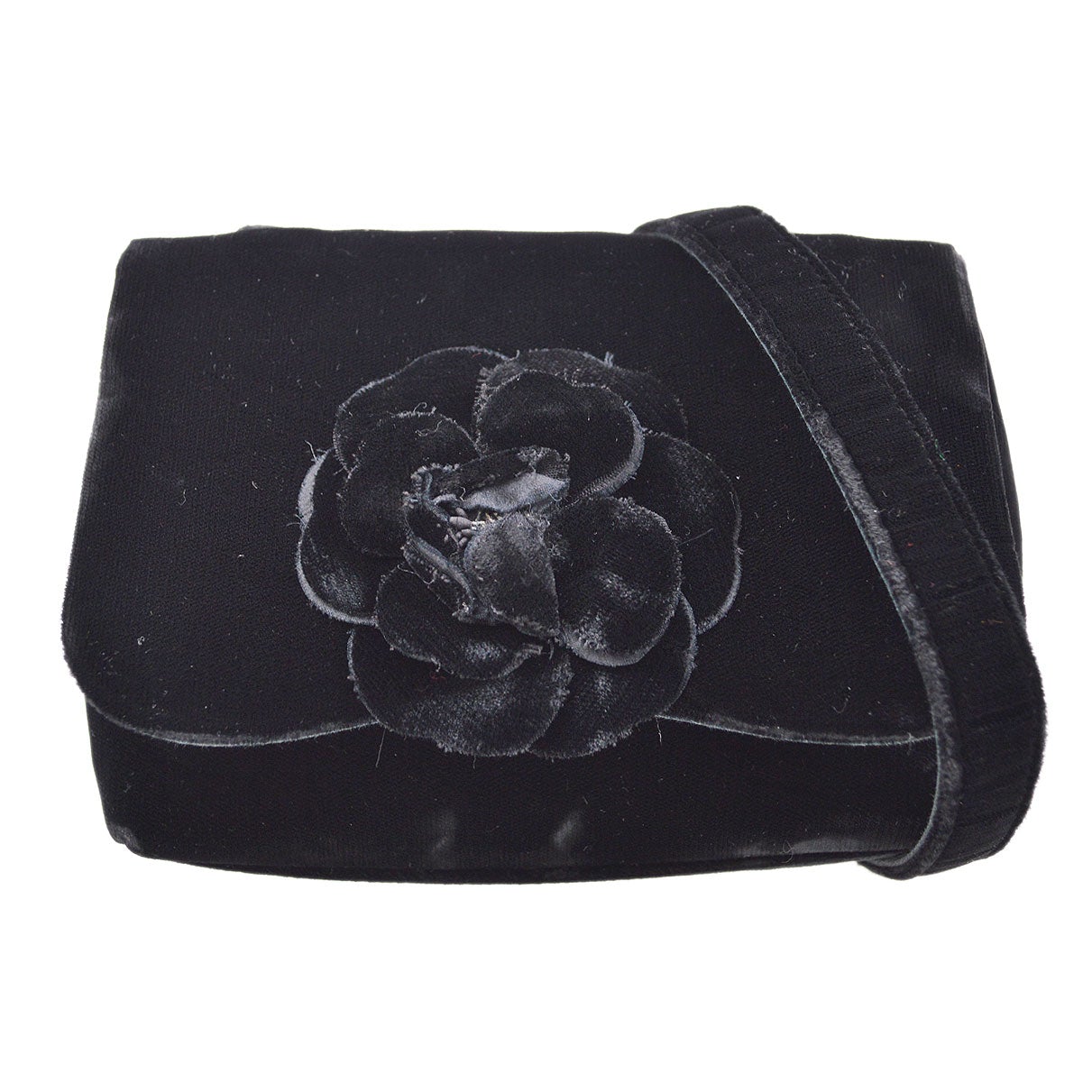 CHANEL 1991-1994 Camellia Crossbody Bag Black Velvet – Accessorio premium elegante