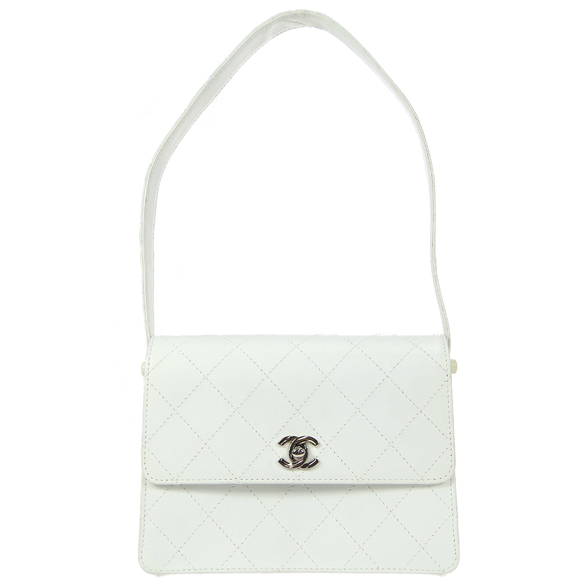 CHANEL 1998 Flap Shoulder Bag Small White Calfskin – Accessorio premium elegante