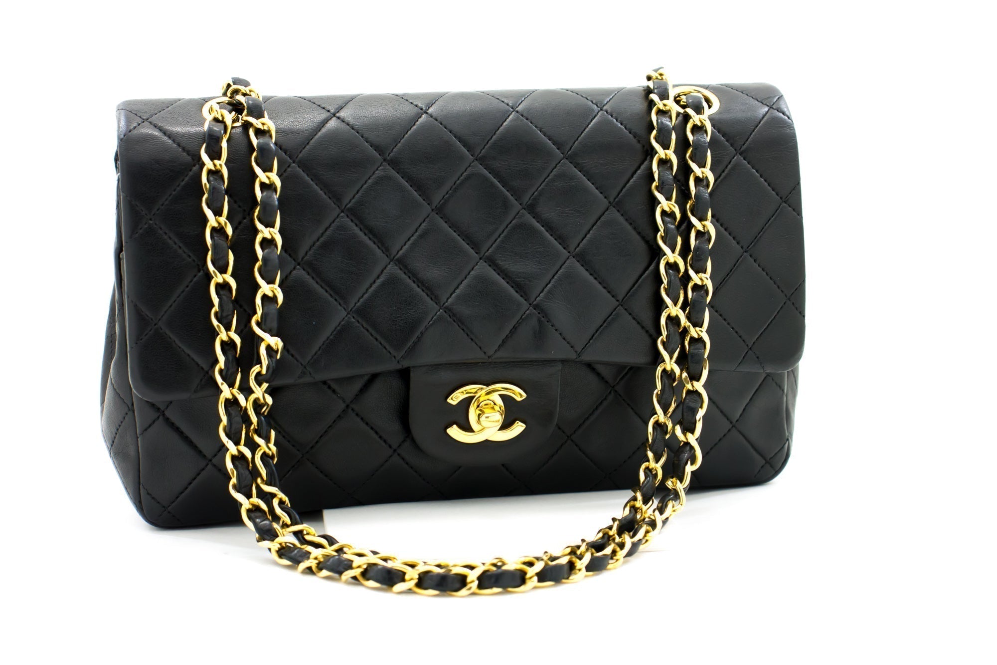 CHANEL 2.55 Double Flap Chain Shoulder Bag Black Lambskin Handbag h50 – Accessorio premium elegante