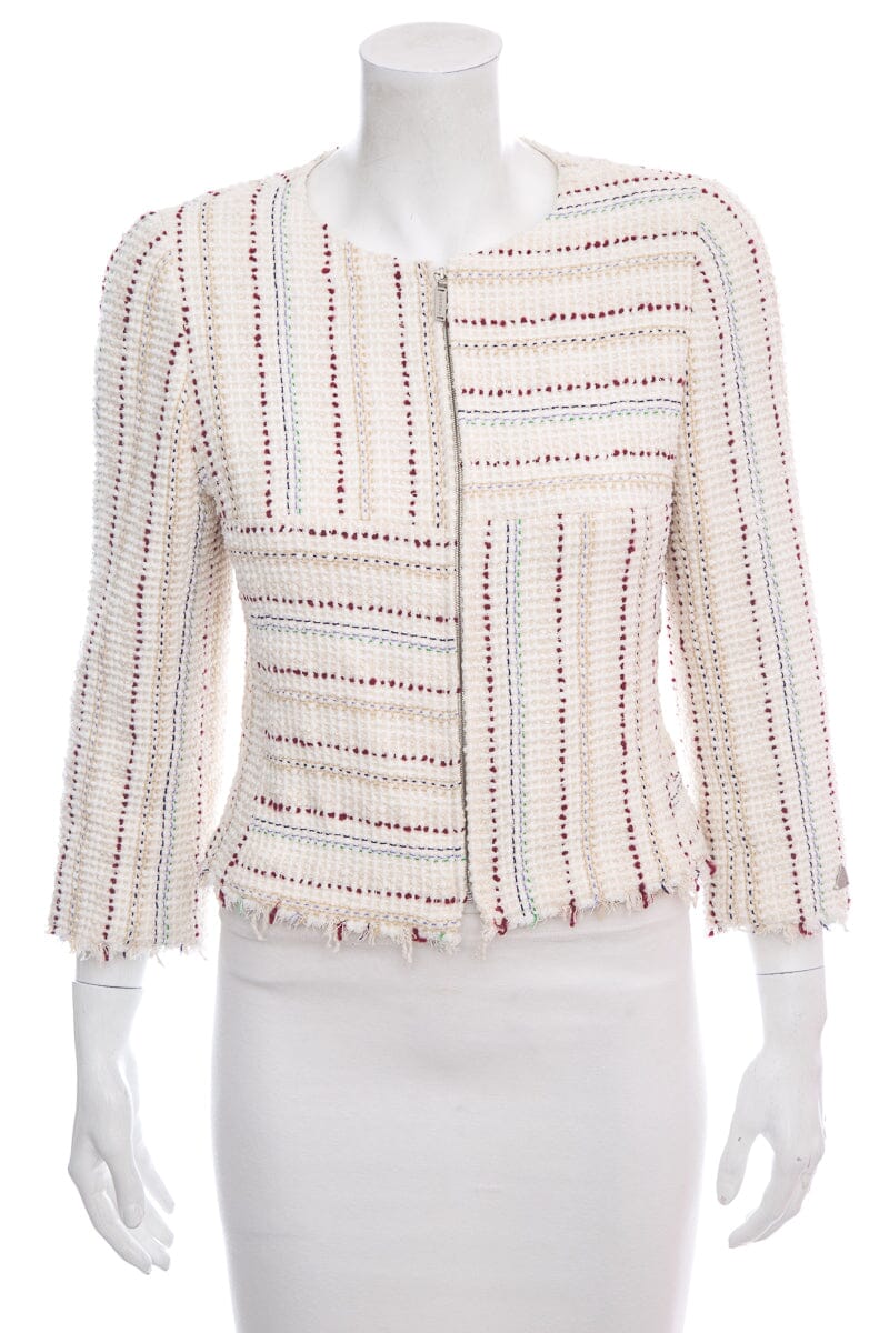 Chanel 2000 Cream & Red Tweed Zip Up Jacket SZ 38 – Accessorio premium elegante