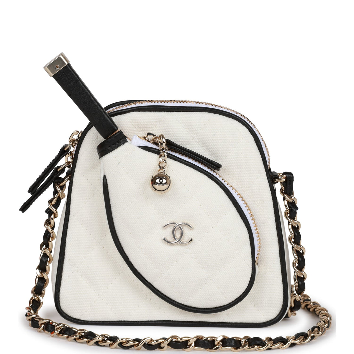 Chanel "Monte-Carlo" Mini Crossbody Tennis Bag White Canvas Light Gold Hardware – Accessorio premium elegante