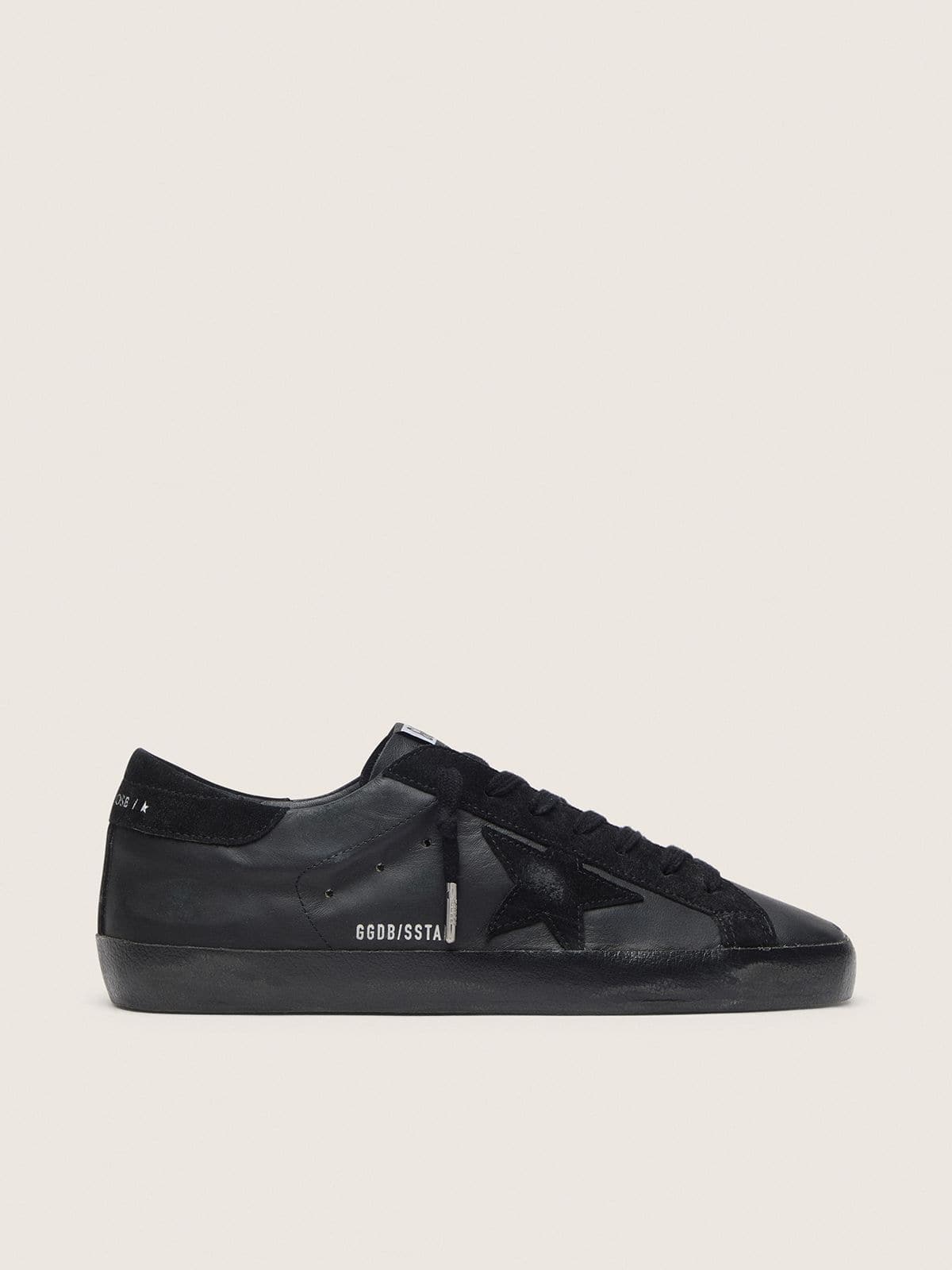 Golden Goose Super-Star Uomo in Nappa Nera con Dettagli in Suede e Foxing Nero