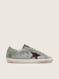 Golden Goose Super-Star Uomo in Pelle Azzurro Chiaro con Stella Bordeaux con Stampa Cocco