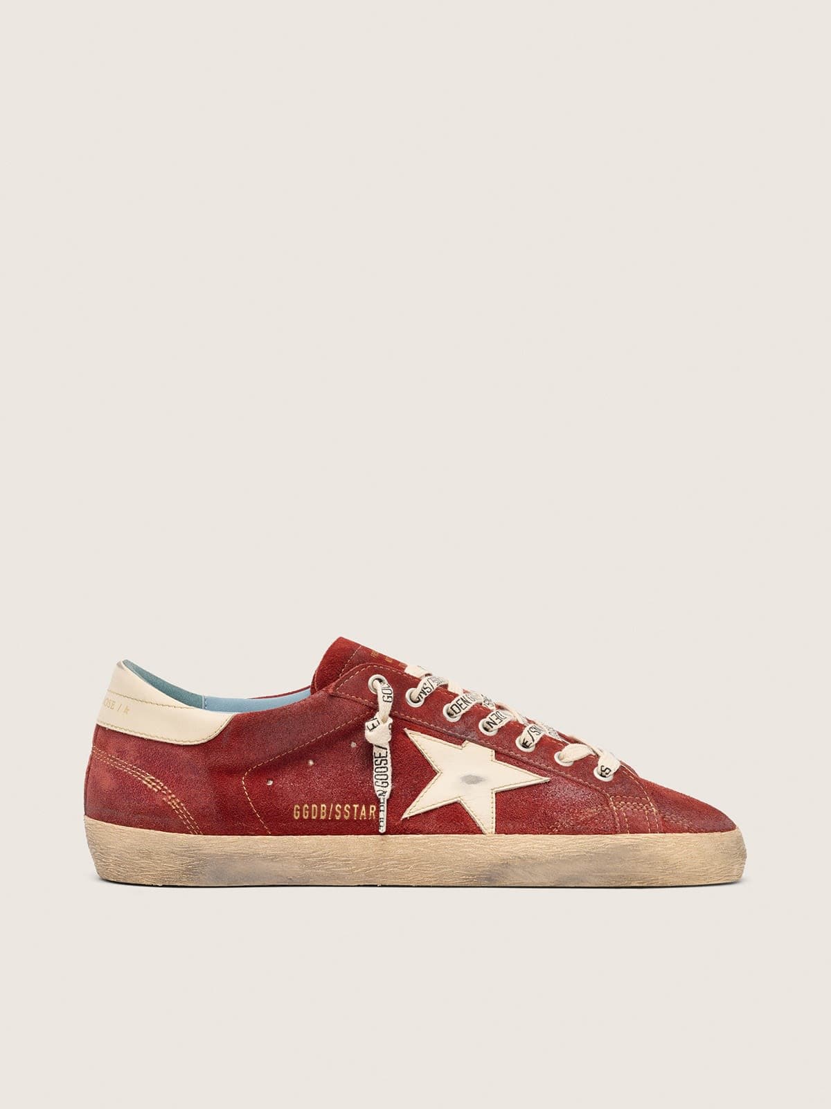 Golden Goose Super-Star Uomo in Suede Rosso con Stella in Pelle Crema