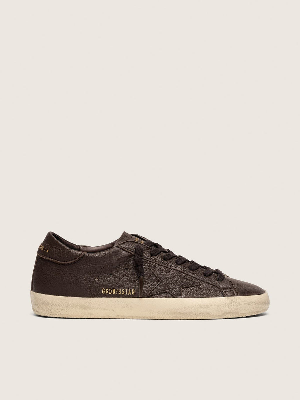 Golden Goose Super-Star Uomo in Pelle Marrone Scuro con Stella  in Pelle Ton sur Ton