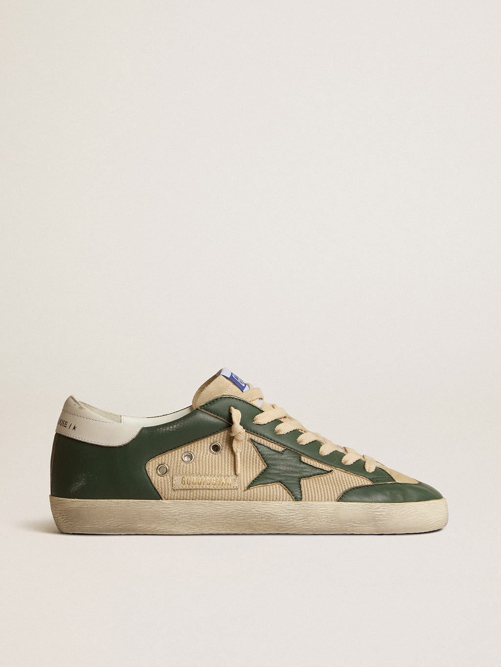 Golden Goose Super-Star Uomo  in Rete Panna e Nappa Verde con Stella in Nappa
