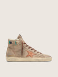 Golden Goose Francy Uomo in Suede Beige con Stella in Pelle Marrone e Perline Colorate Applicate