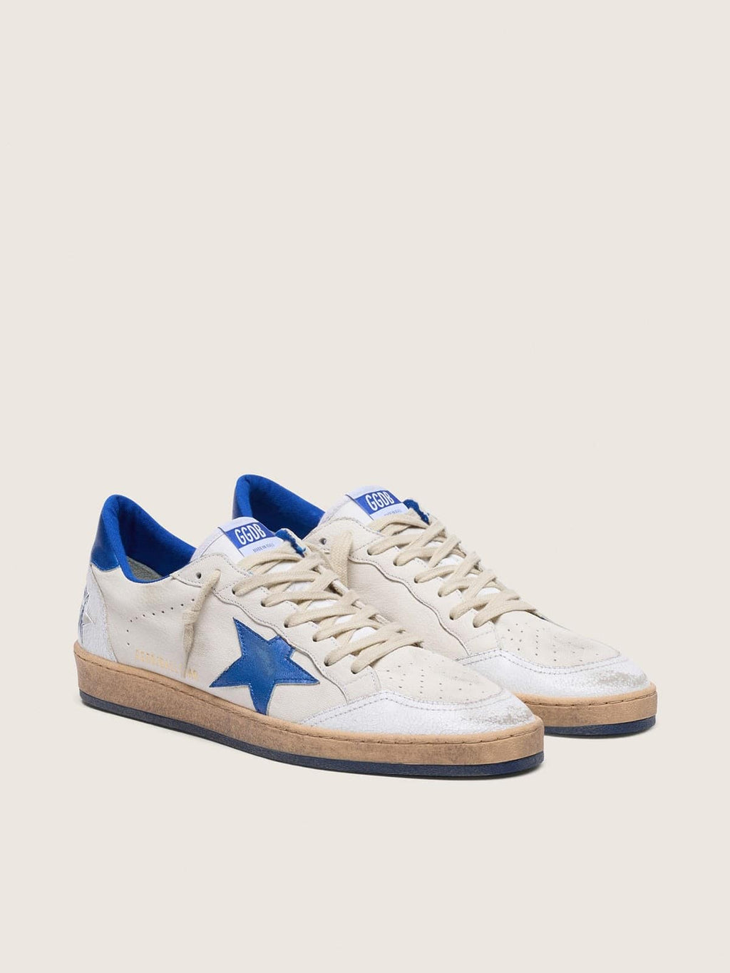 Golden Goose Ball Star Uomo in Nappa Bianca con Stella e Talloncino Bluette