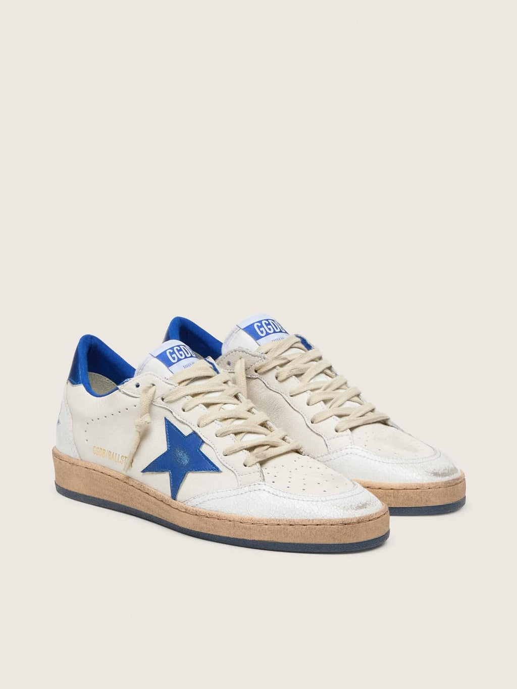 Golden Goose Ball Star Wishes Uomo in Nappa Bianca con Stella e Talloncino Bluette