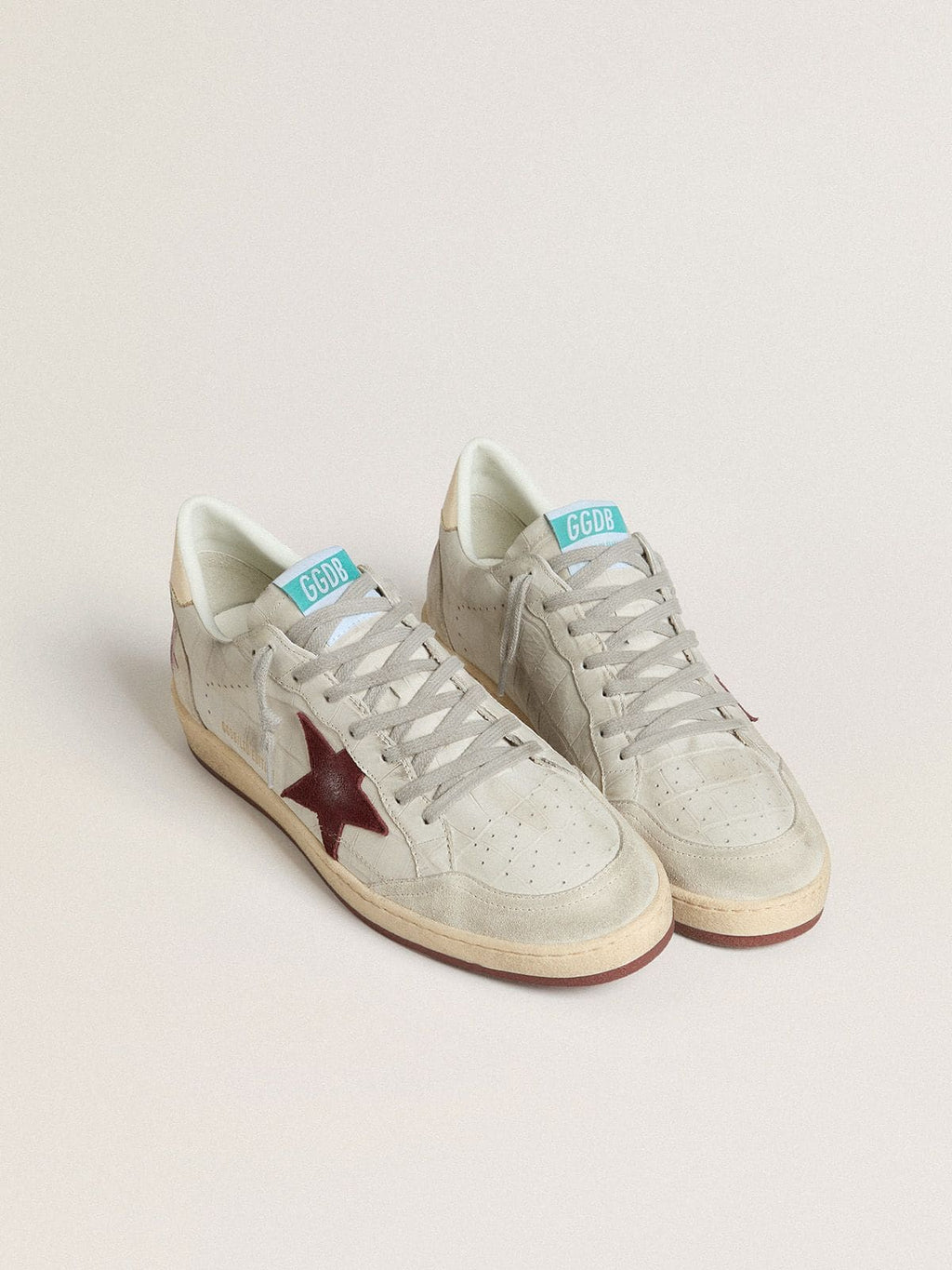 Golden Goose Ball Star Uomo in Pelle Nabuk Stampa Cocco con Stella in Suede Bordeaux