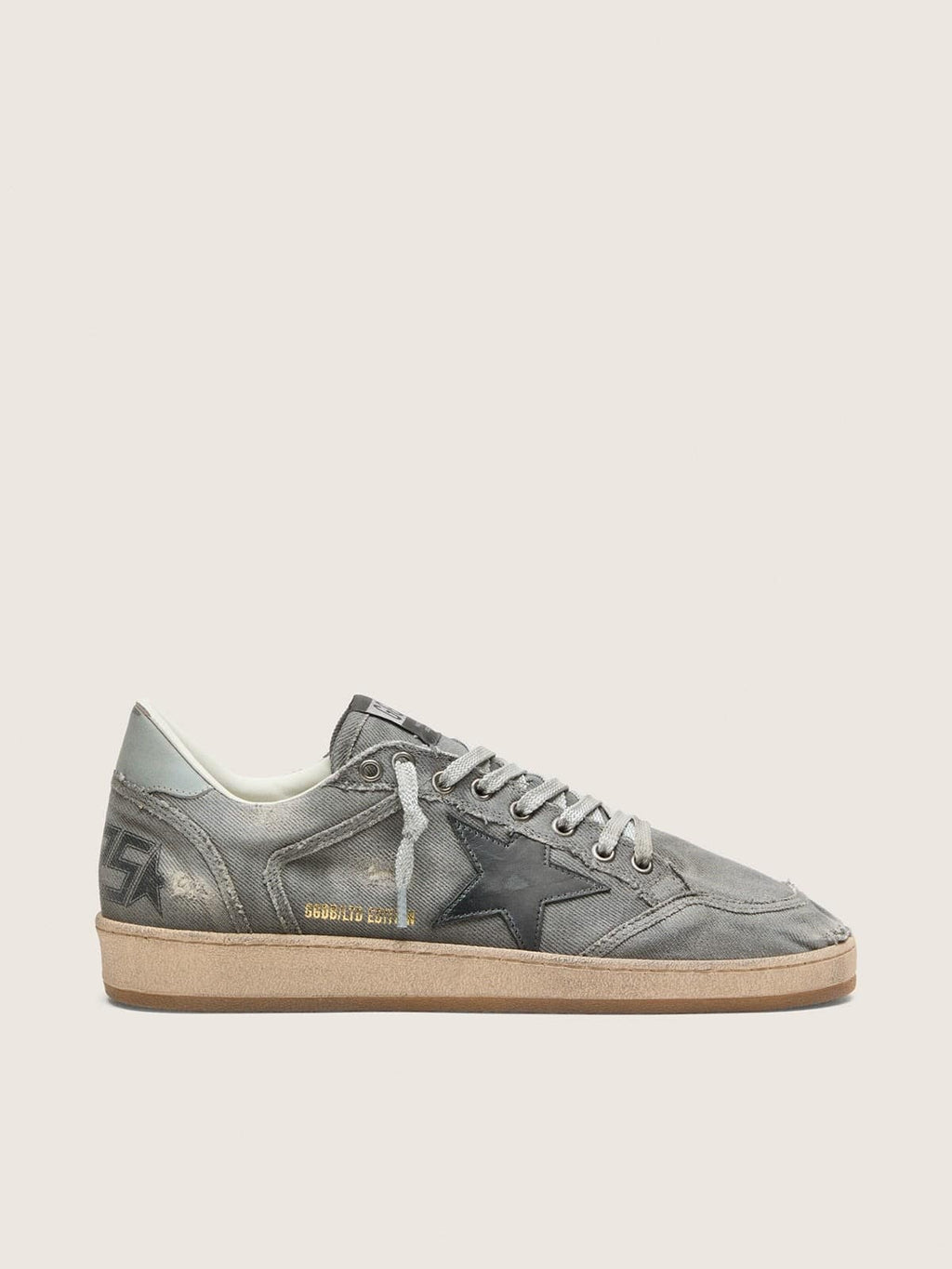 Golden Goose Ball Star Ltd Uomo in Denim Grigio con Stella in Pelle Nera