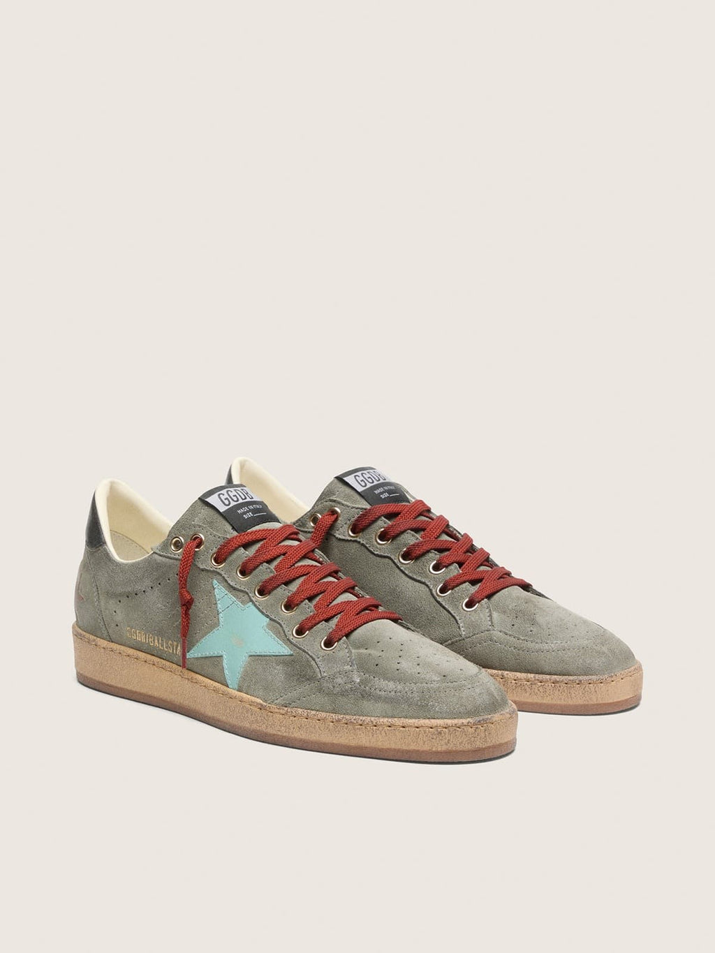 Golden Goose Ball Star Uomo in Suede Verde con Stella Verde Acqua