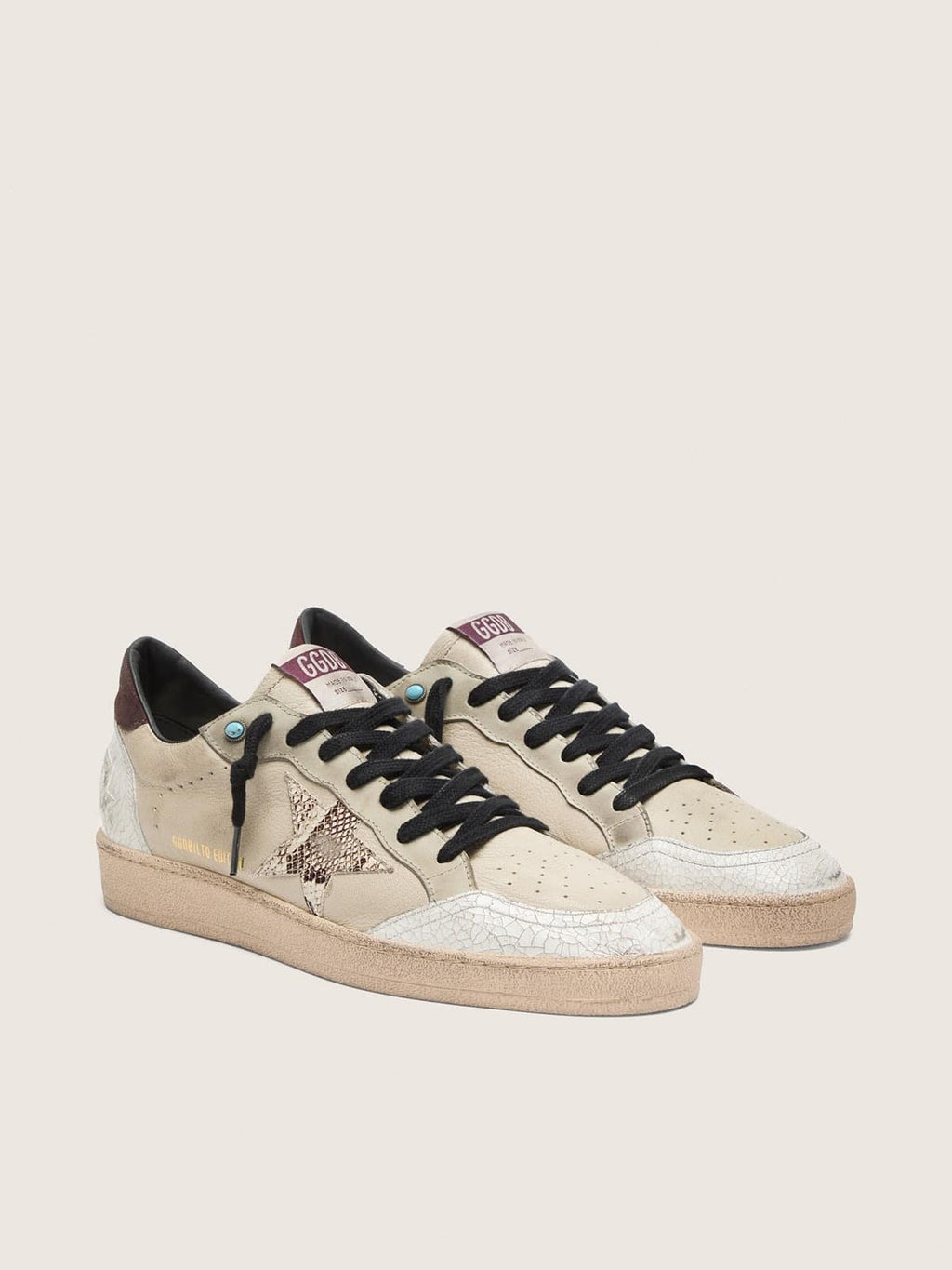 Golden Goose Ball Star Ltd Uomo in Pelle Crema con Stella Pitonata