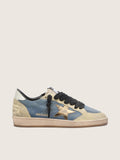 Golden Goose Ball Star Ltd Uomo in Suede Blu Jeans e Beige con Stella in Pelle Laminata Oro