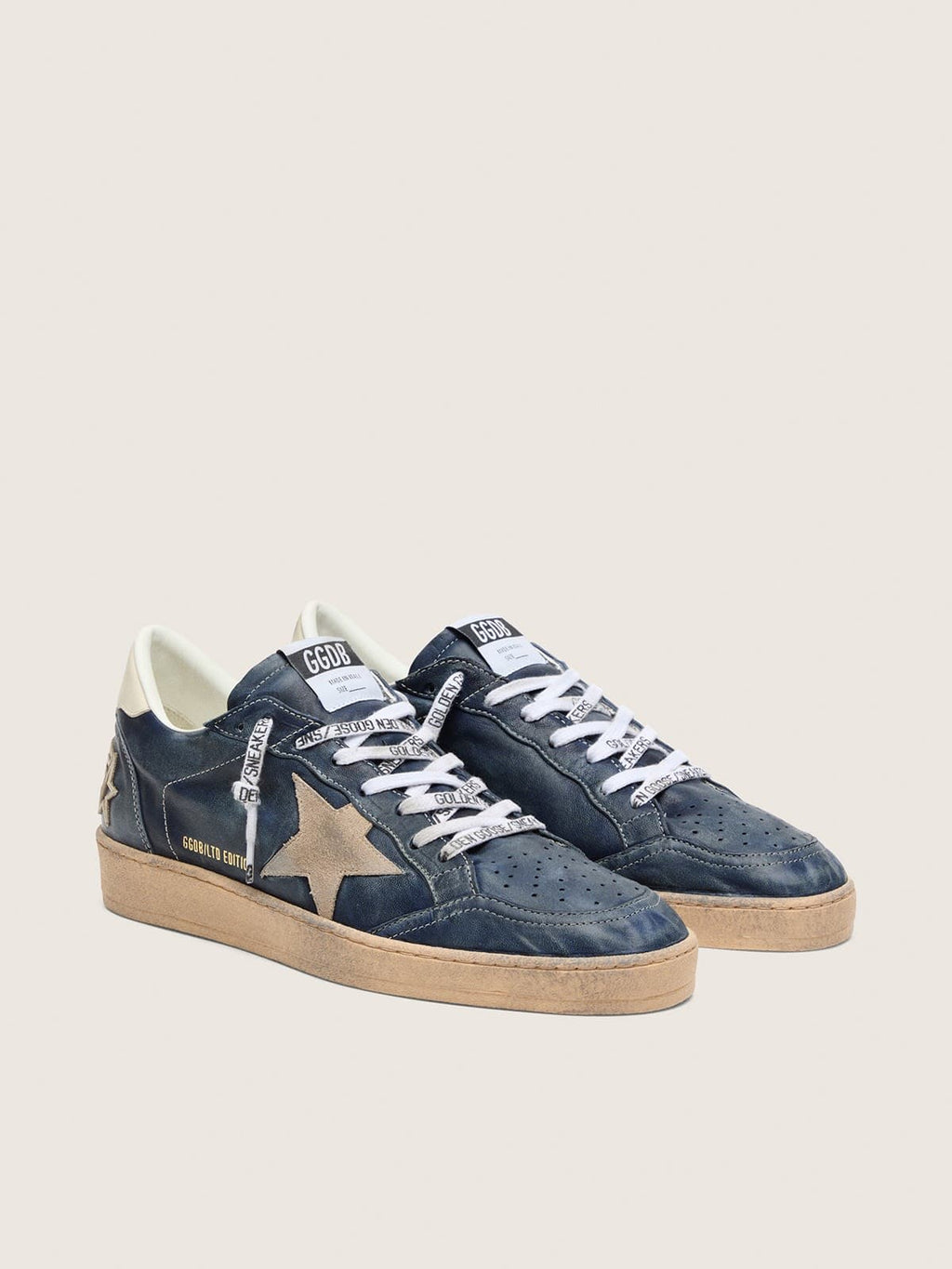 Golden Goose Ball Star Ltd Uomo in Pelle Blu Scuro con Stella in Suede Beige