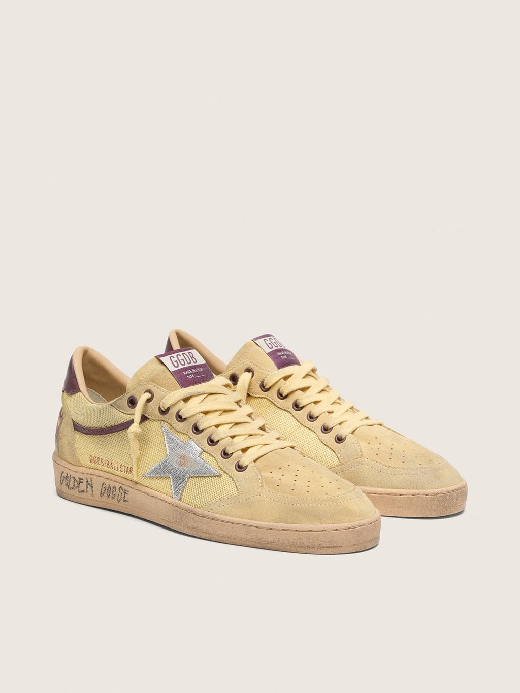Golden Goose Ball Star Uomo in Suede Giallo con Stella Argento e Inserti in Rete Gialla