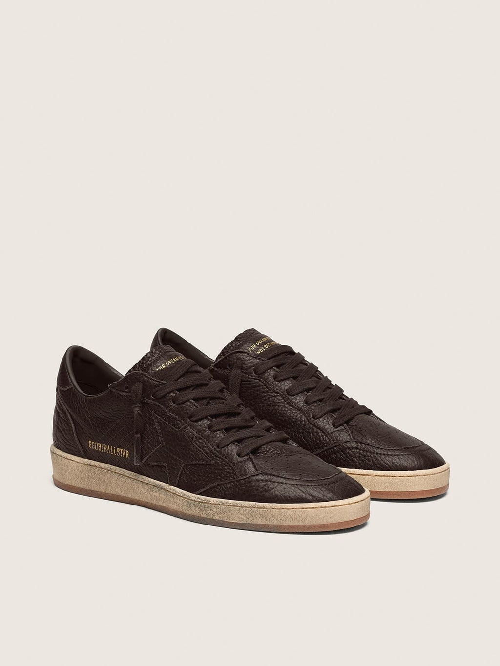 Golden Goose Ball Star Uomo in Pelle Marrone Scuro con Stella in Pelle Ton sur Ton