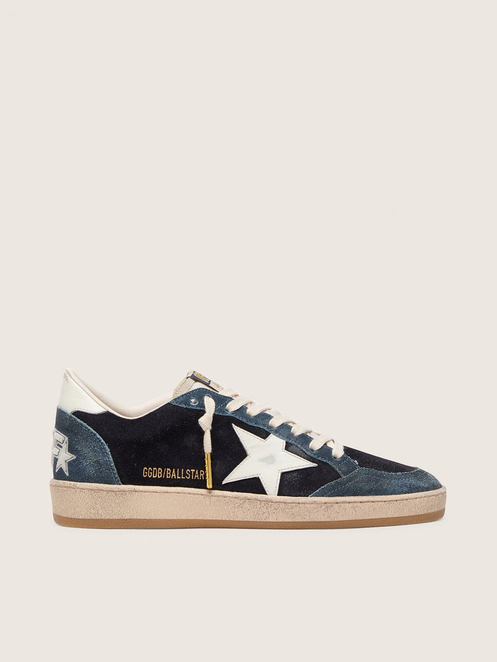 Golden Goose Ball Star FiveFourFive uomo in suede blu con stella color crema