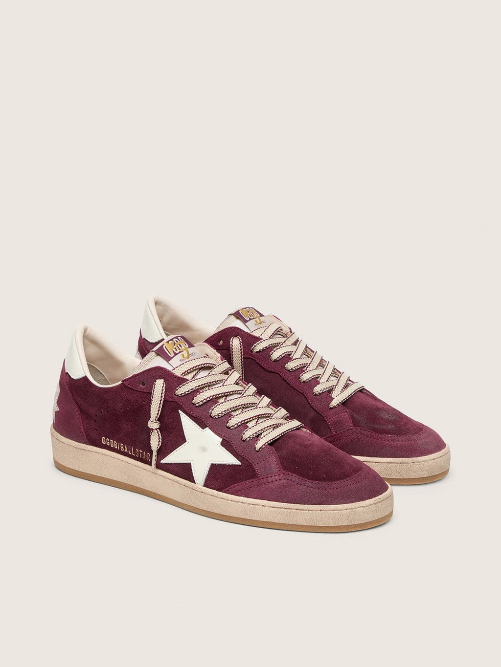 Golden Goose Ball Star FiveFourFive Uomo in Suede Bordeaux con Stella Color Crema