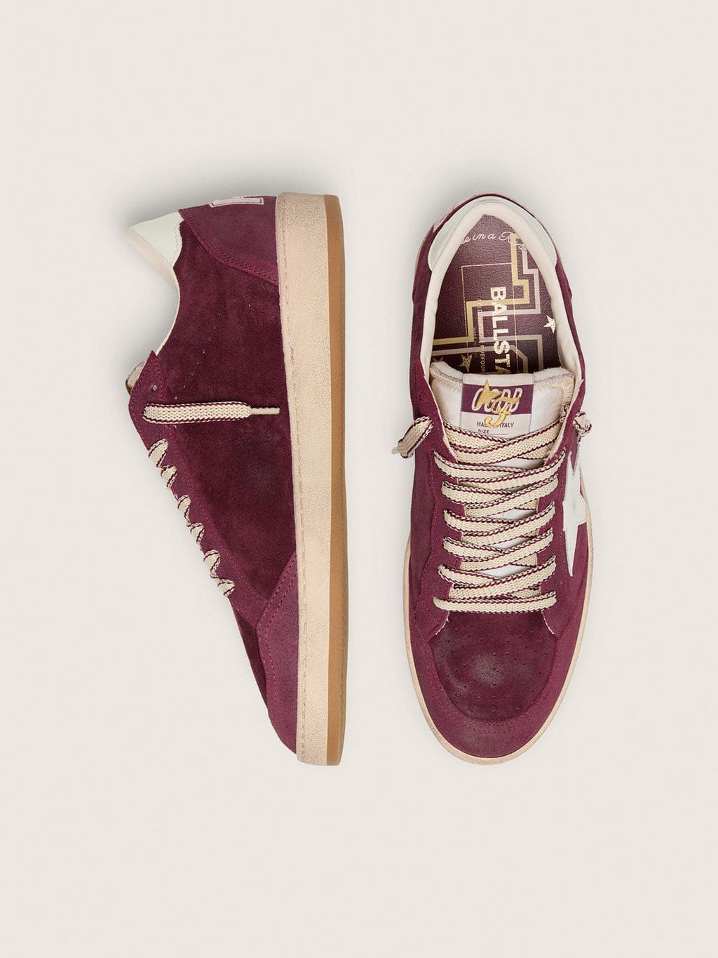 Golden Goose Ball Star FiveFourFive Uomo in Suede Bordeaux con Stella Color Crema