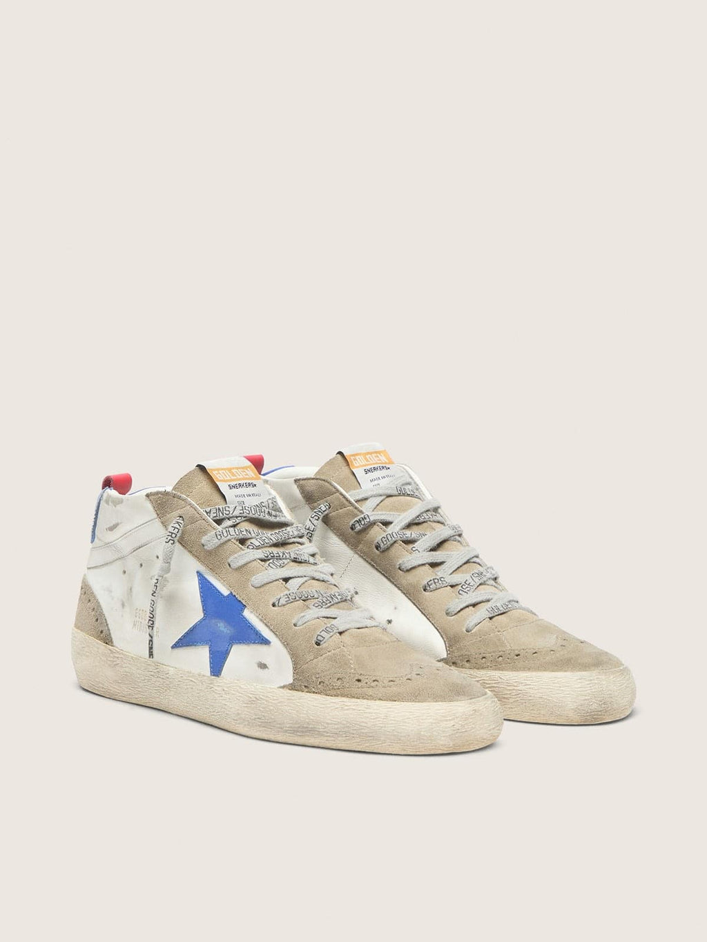 Golden Goose Mid Star Uomo con Stella in Pelle Blu e Inserti in Suede Color Tortora