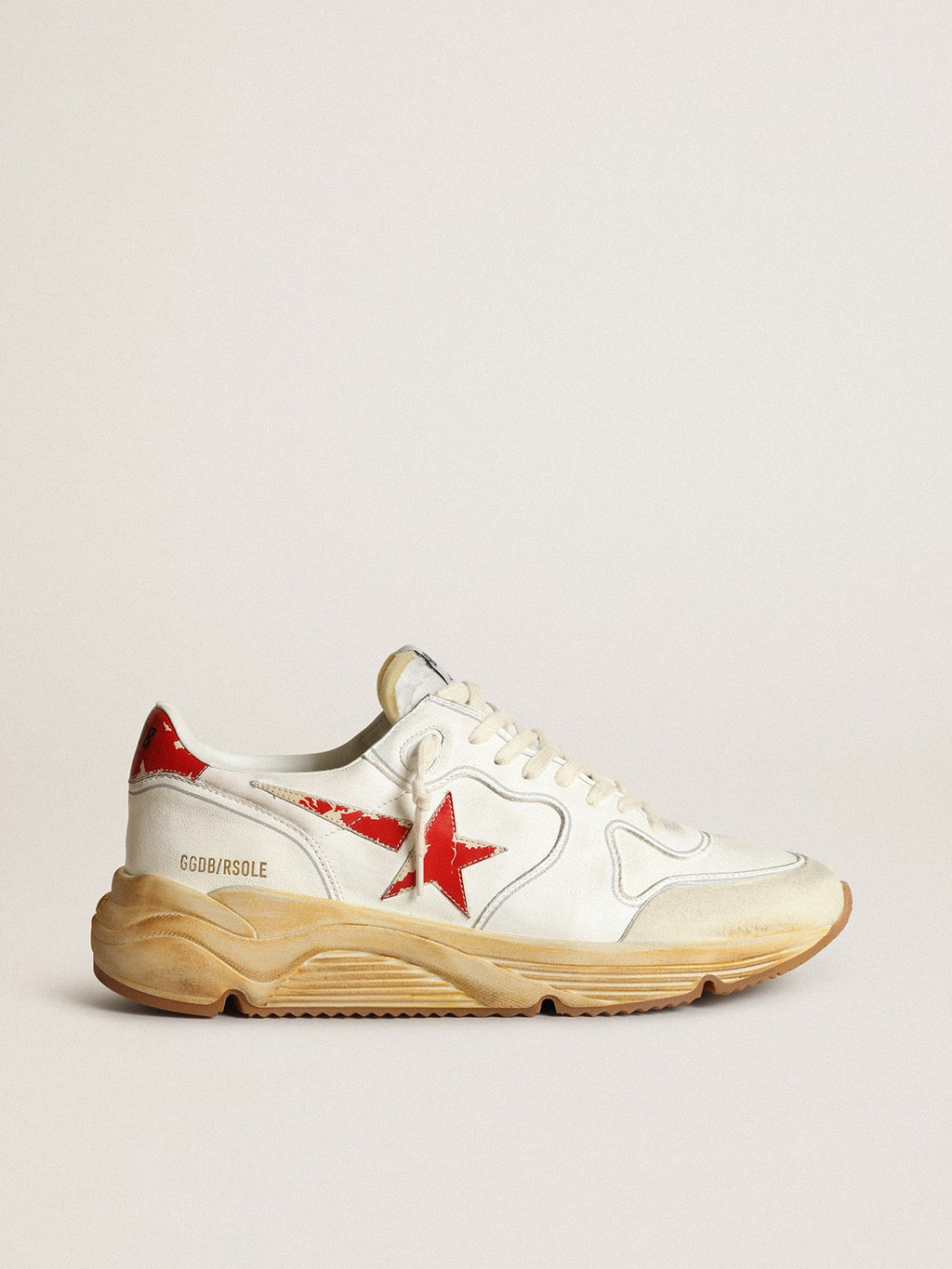 Golden Goose Running Sole Uomo con Stella e Talloncino in Pelle con Stampa Rossa