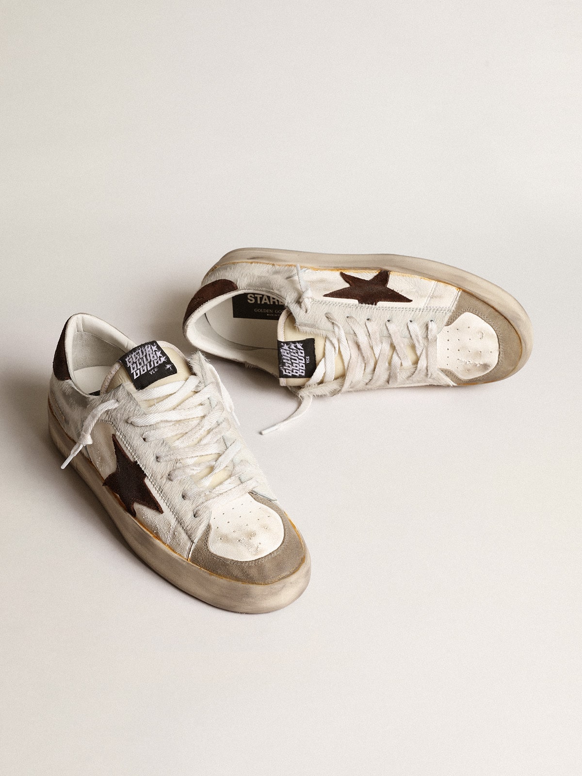 Golden Goose Stardan Uomo in Nappa e Cavallino con Stella in Suede Marrone