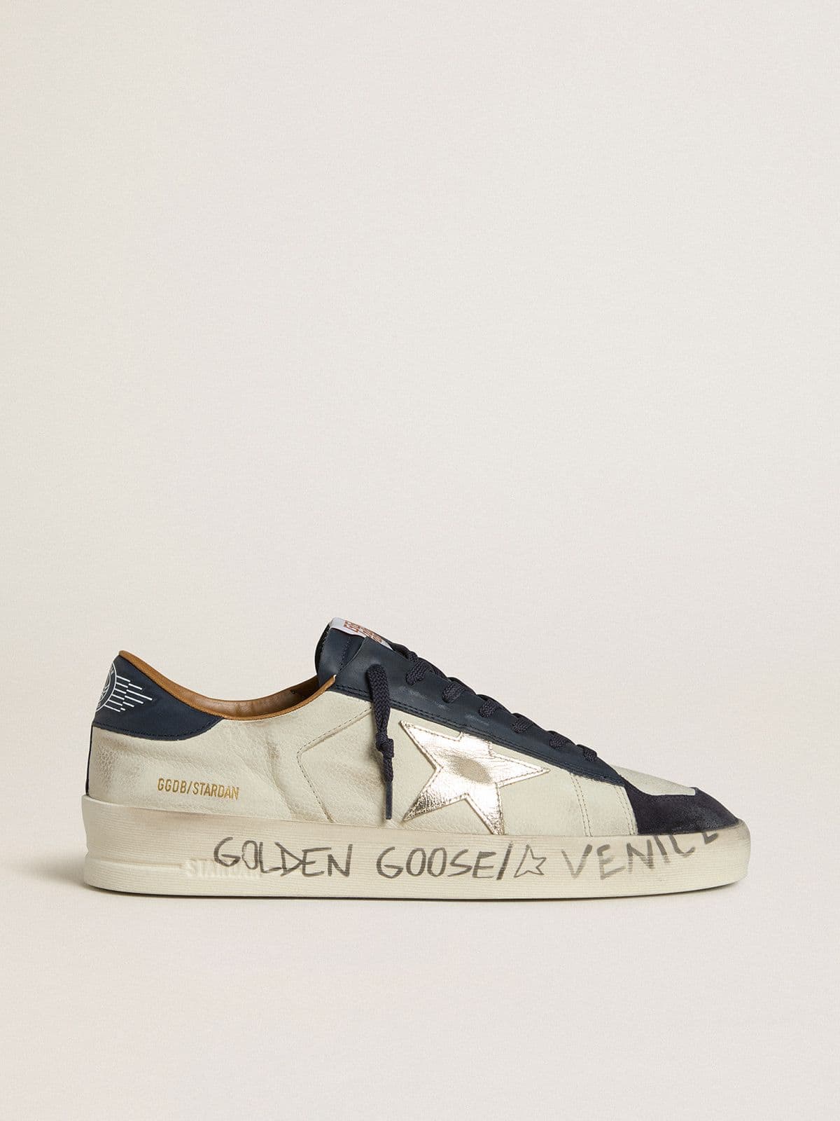 Golden Goose Stardan Uomo in Nabuk con Stella in Pelle Laminata e Talloncino in Nappa Blu