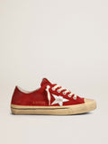 Golden Goose V Star Uomo  in Suede Rosso Scuro con Stella e Talloncino Argento