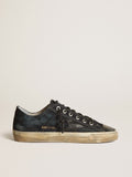 Golden Goose Sneaker V Star in Denim Color Blu Notte con Stella e Punta in Pelle Nera