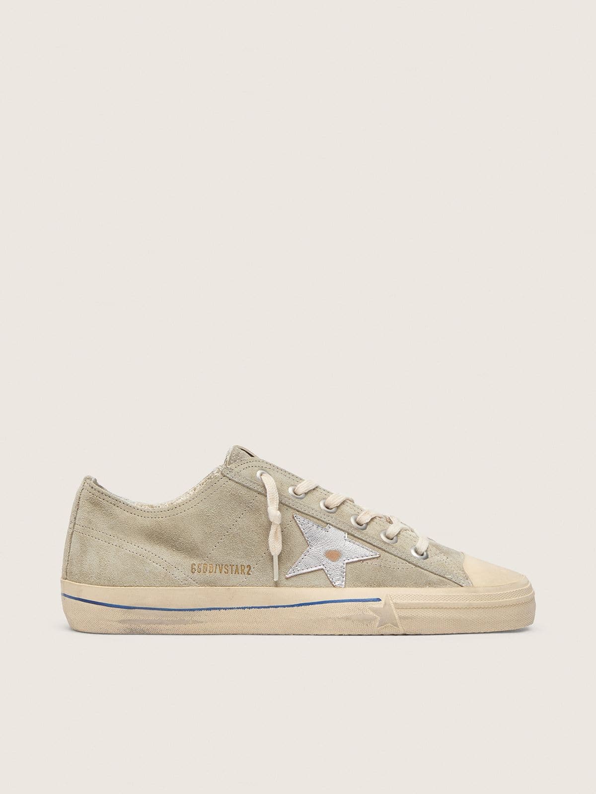 Golden Goose V Star Uomo in Suede Grigio Tortora con Stella in Pelle Laminata Argento
