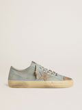 Golden Goose V Star Uomo in Canvas Azzurro con Stella in Pelle Color Tortora