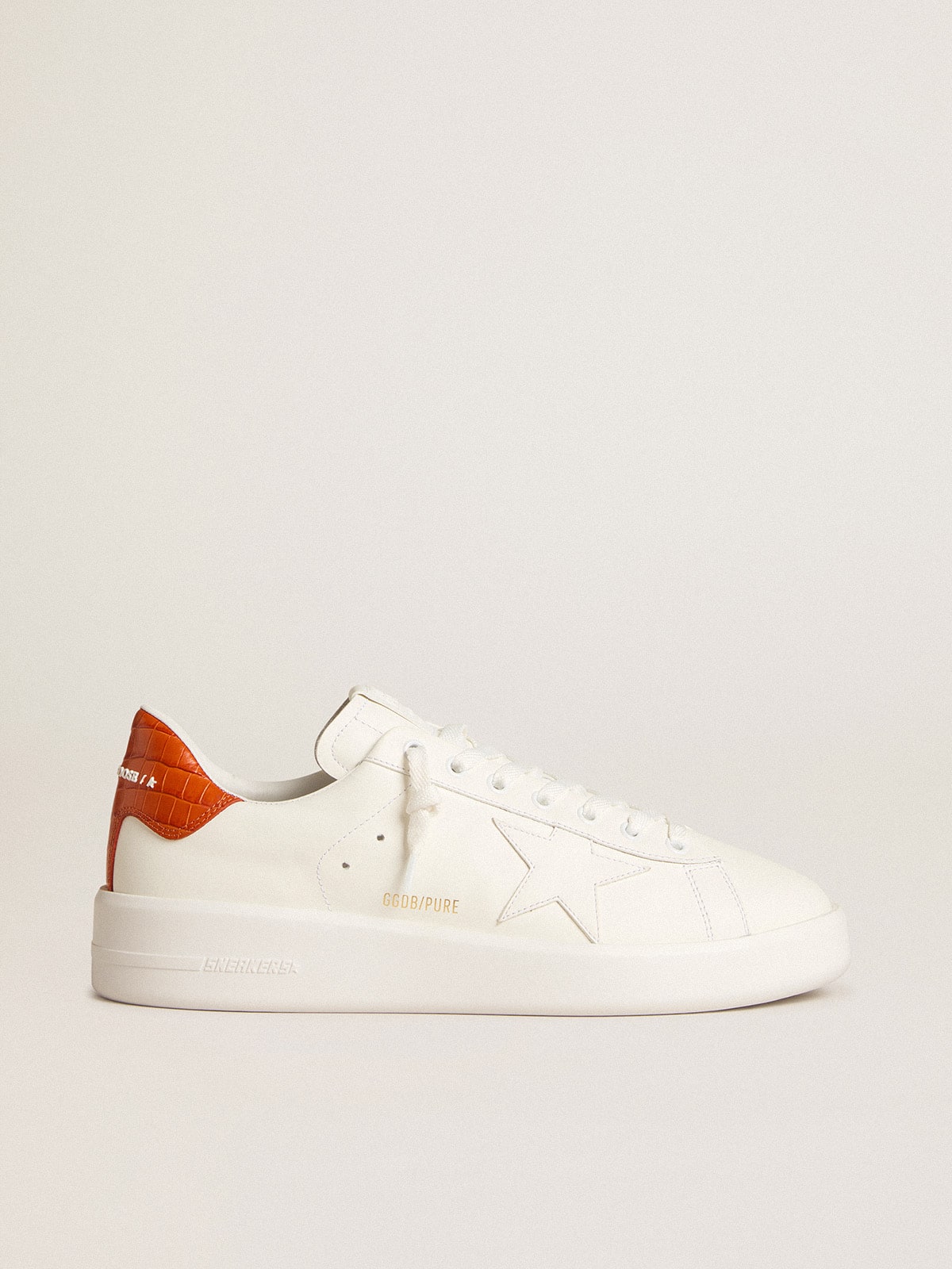 Golden Goose Purestar Uomo con Stella in Pelle Bianca e Talloncino Arancione