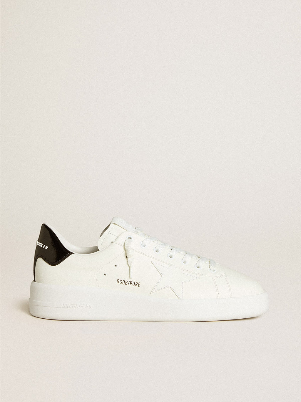 Golden Goose Purestar Uomo con Stella in Pelle e Talloncino in Pelle Verniciata Nera