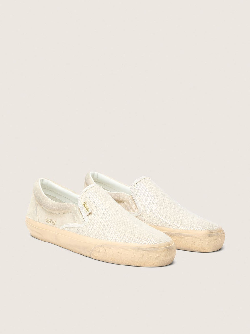 Golden Goose Vce Penstar Uomo in Suede Beige e Pailletes Color Perla