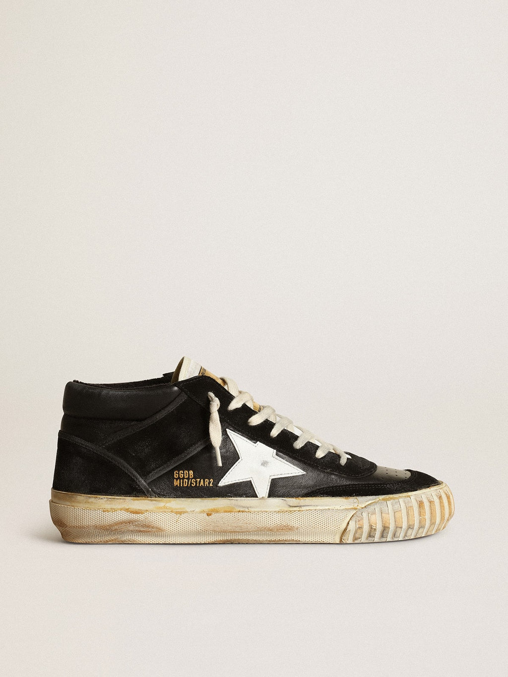 Golden Goose Mid Star Uomo in Nappa e Suede Neri con Stella in Pelle Bianca