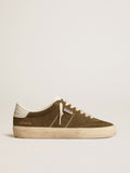 Golden Goose Soul Star  Uomo in Suede Verde con Talloncino e Linguetta in Pelle Bianca