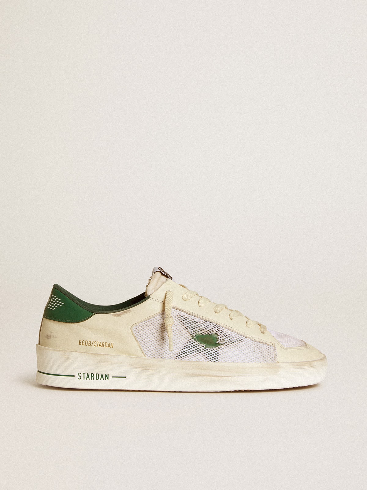 Golden Goose Stardan in Suede e Rete Bianchi con Stella e Talloncino in Pelle Verde