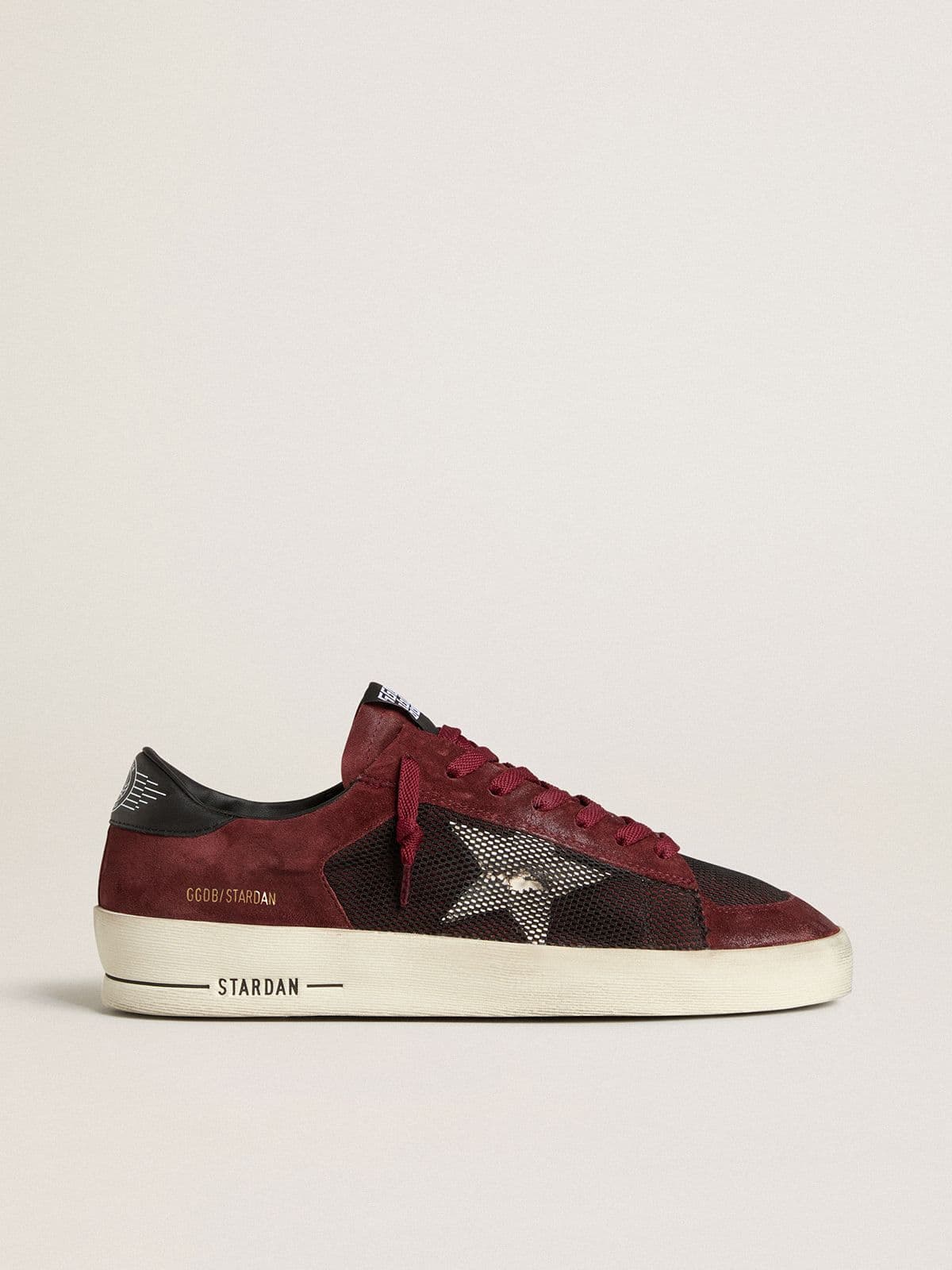 Golden Goose Stardan Uomo in Rete Nera e Suede Bordeaux con Stella in Pelle Bianca