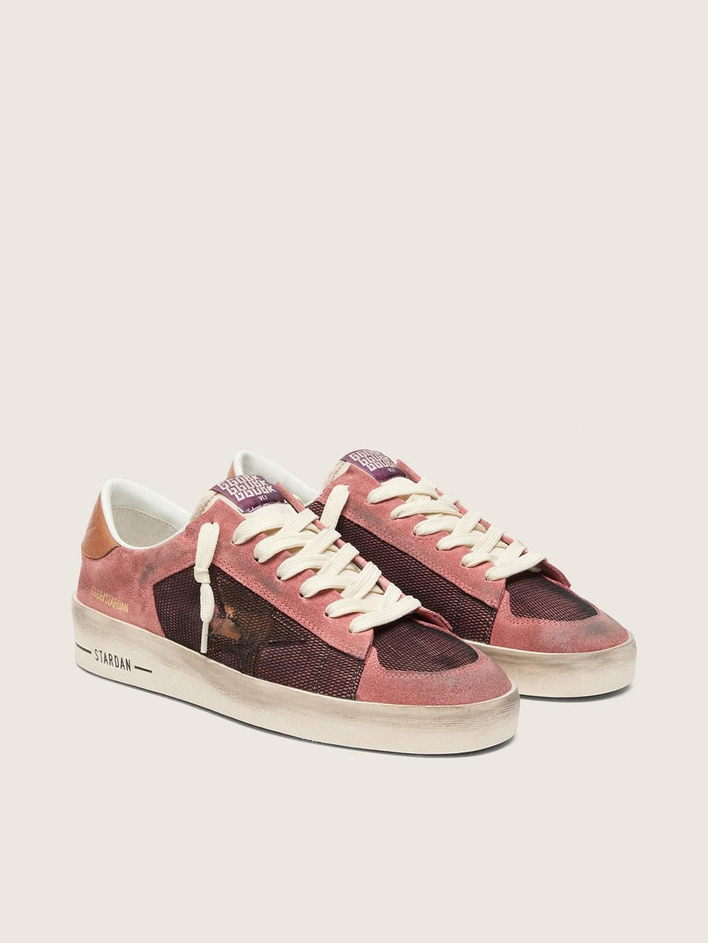 Golden Goose Stardan Uomo in Suede Rosa con Stella Beige