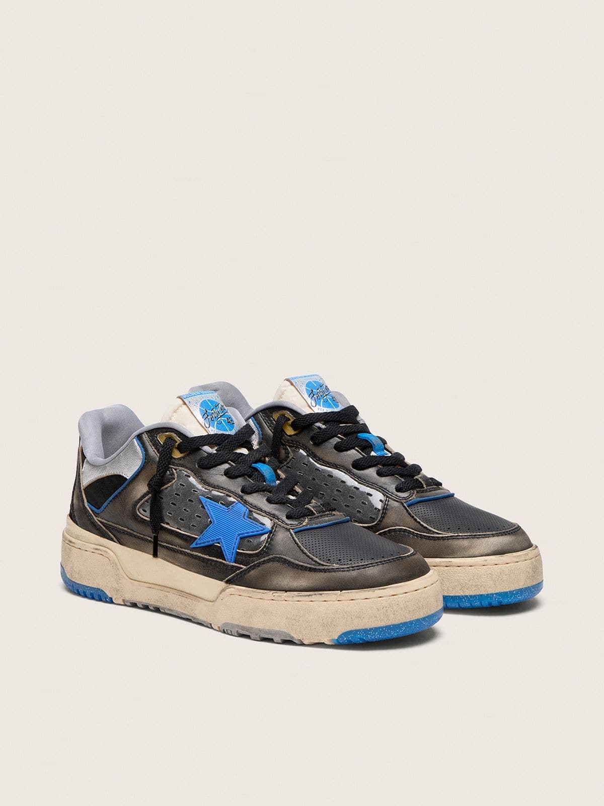 Golden Goose Forty2 Uomo in Gomma Espansa e Pelle Nere con Stella in Tpu e Talloncino in Pelle Nera