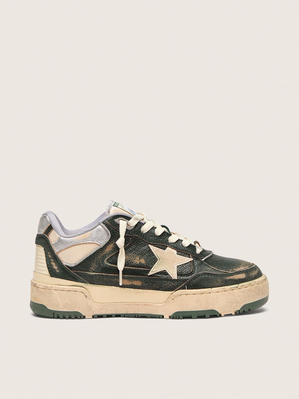 Golden Goose Forty2 Uomo in Pelle Verde e Nylon Crema con Stella in Tpu e Talloncino in Pelle Argento