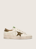 Golden Goose Stardan Uomo in Pelle Bianca con Stella e Talloncino in Pelle Verde Militare con Stampa Pitonata