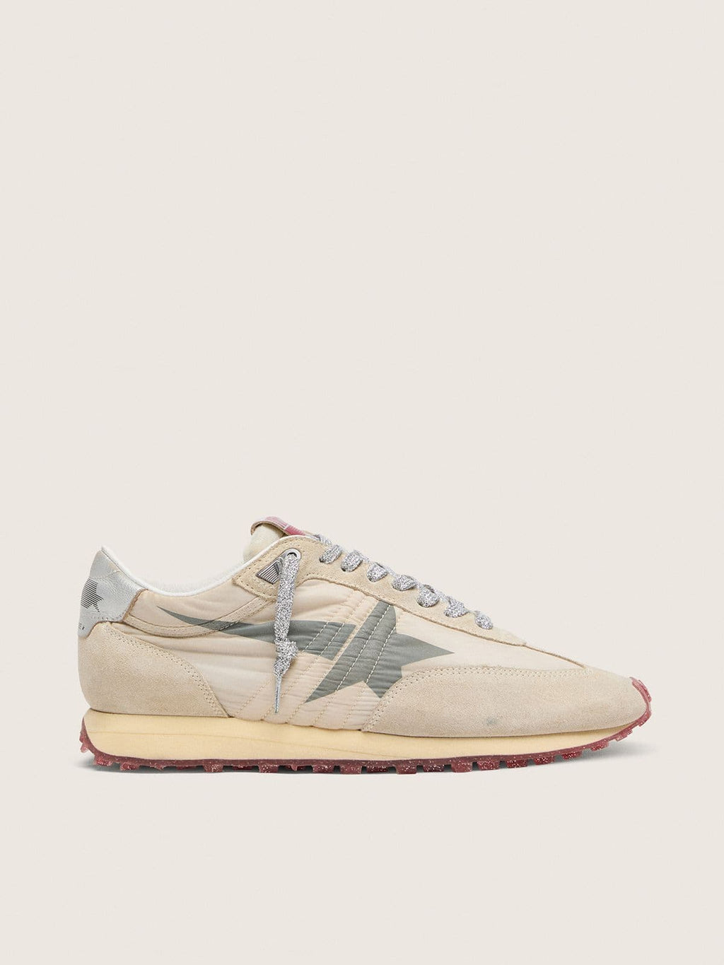 Golden Goose Marathon Uomo con Tomaia in Nylon Beige e Stella Grigia