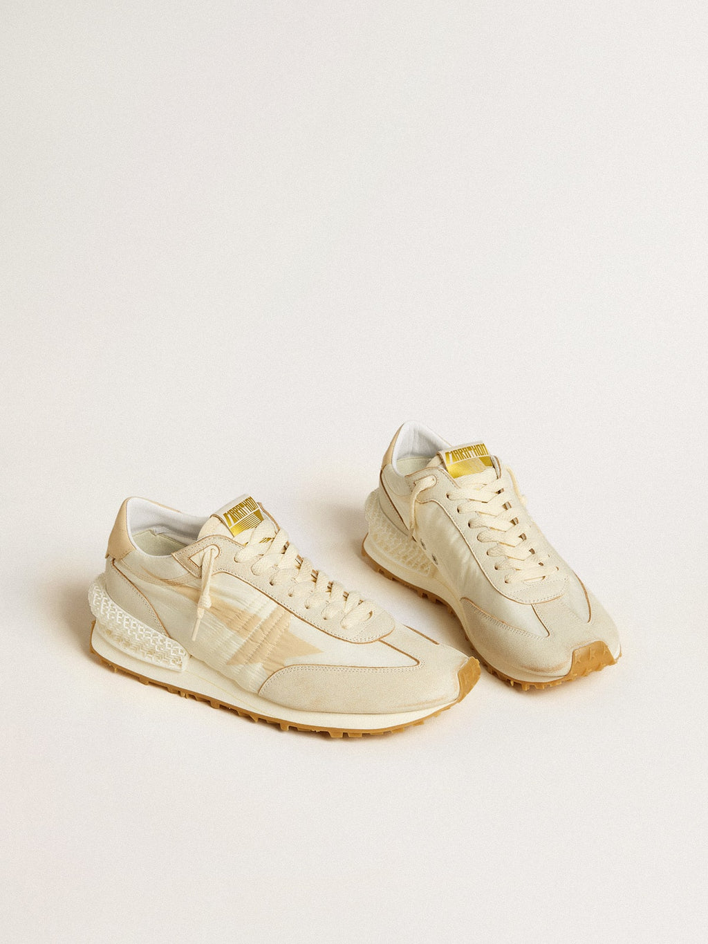 Golden Goose Marathon Uomo in Nylon Beige e Pelle Grigia con Stella Stampata Beige