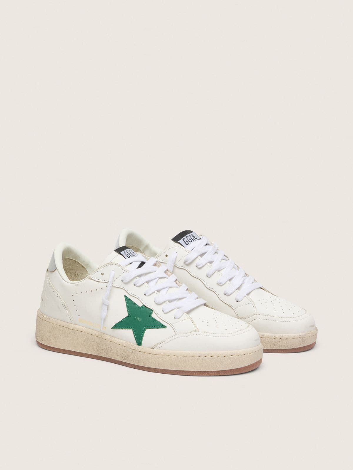 Golden Goose Ball Star Uomo con Stella in Pelle Verde e Talloncino in Pelle Laminata