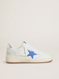 Golden Goose Ball Star con Stella in Pelle Azzurro e Talloncino in Pelle Laminata Argento