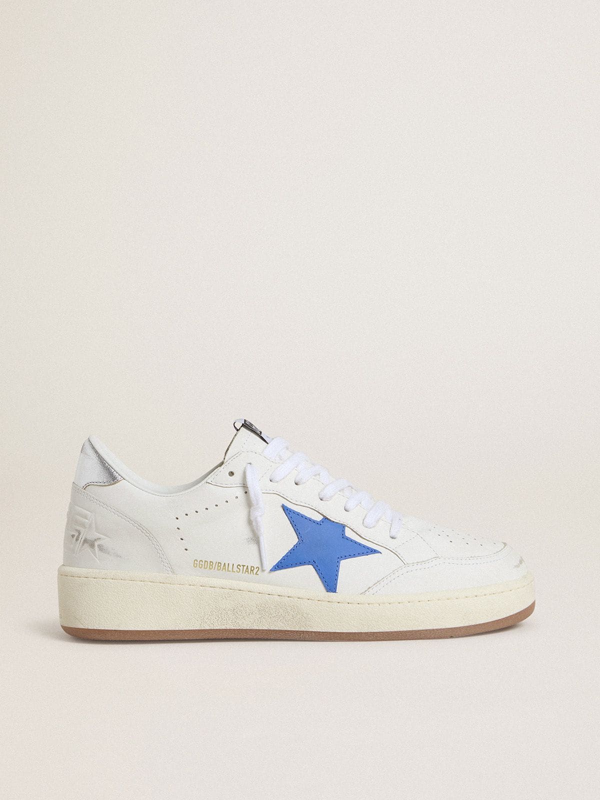 Golden Goose Ball Star con Stella in Pelle Azzurro e Talloncino in Pelle Laminata Argento