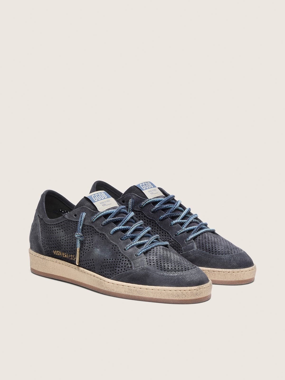 Golden Goose Ball Star Uomo in Suede Traforato Blu Scuro e Stella in Suede Blu Scuro